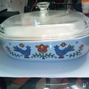 Corningware Casserole Dish with Blue Bird Design